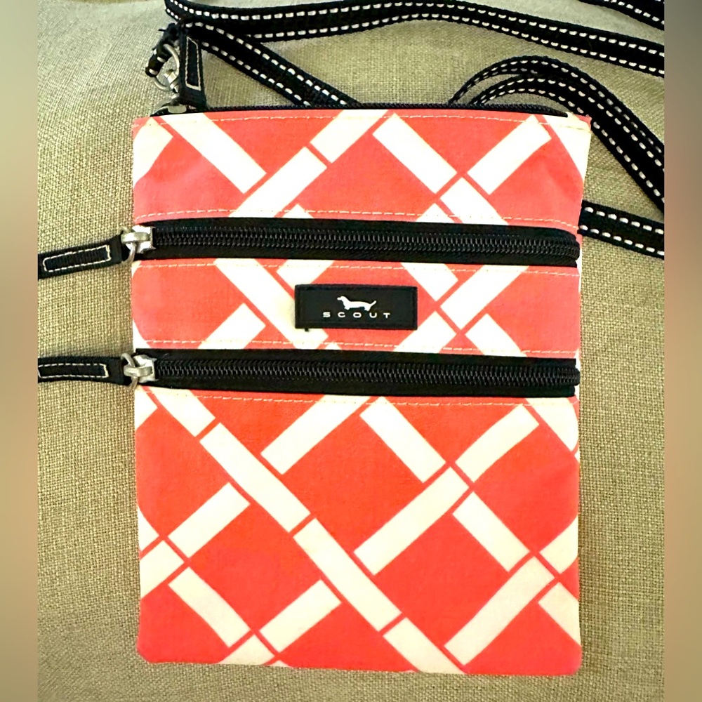 SCOUT Sally Go Lightly Crossbody Bag Geometric Pink White Triple Zip Coated